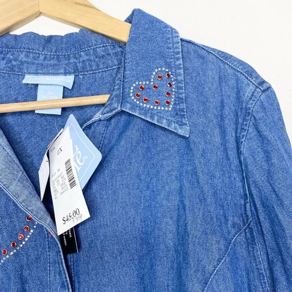 NWT Liz & Me Embellished Chambray Button Down Denim 0X 14/16 Red Hearts Cowgirl - Picture 6 of 14